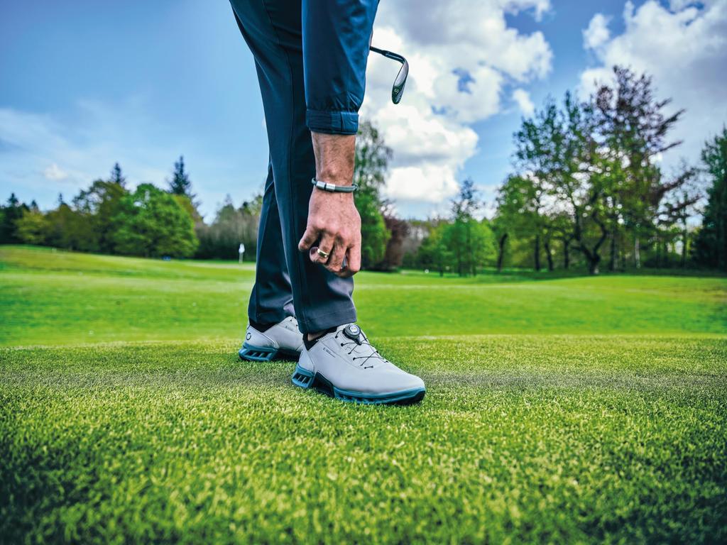 ECCO M GOLF BIOM C4 Men's Genuine Leather Golf Shoes with GORE-TEX Waterproofing, 13042460912, Concrete/Baygreen, Sizes 26.5cm-27.0cm, 3E