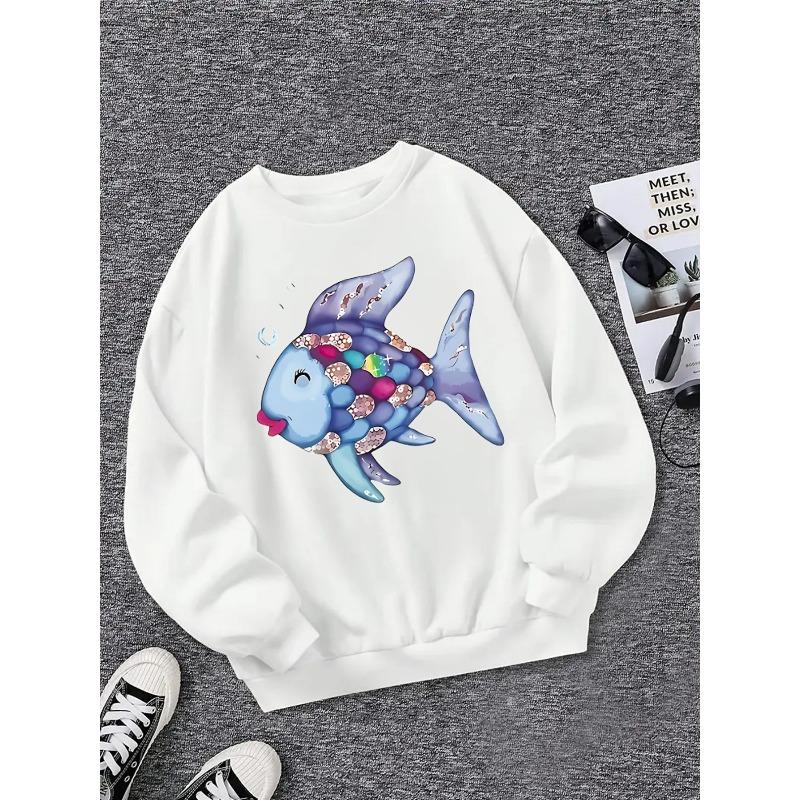 Unisex Clothes, Round-neck Pullover Shirt, Girl's Long-sleeved T-shirt, Crewneck Sweatshirt, Cute Print Sweatshirt, Soft Casual Sweatshirt, Easy