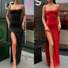 Women's Summer Spaghetti Strap Square Neck Maxi Dress Sexy Backless High Slit Bodycon Sleeveless Evening Cocktail Party Dress