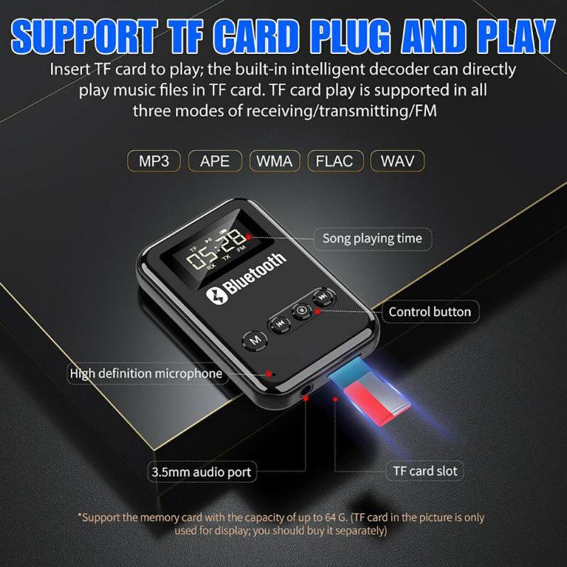 Car Audio Adapter FM Transmitter Music Receiver Wireless Extender Speaker With LED Screen Support TF Card