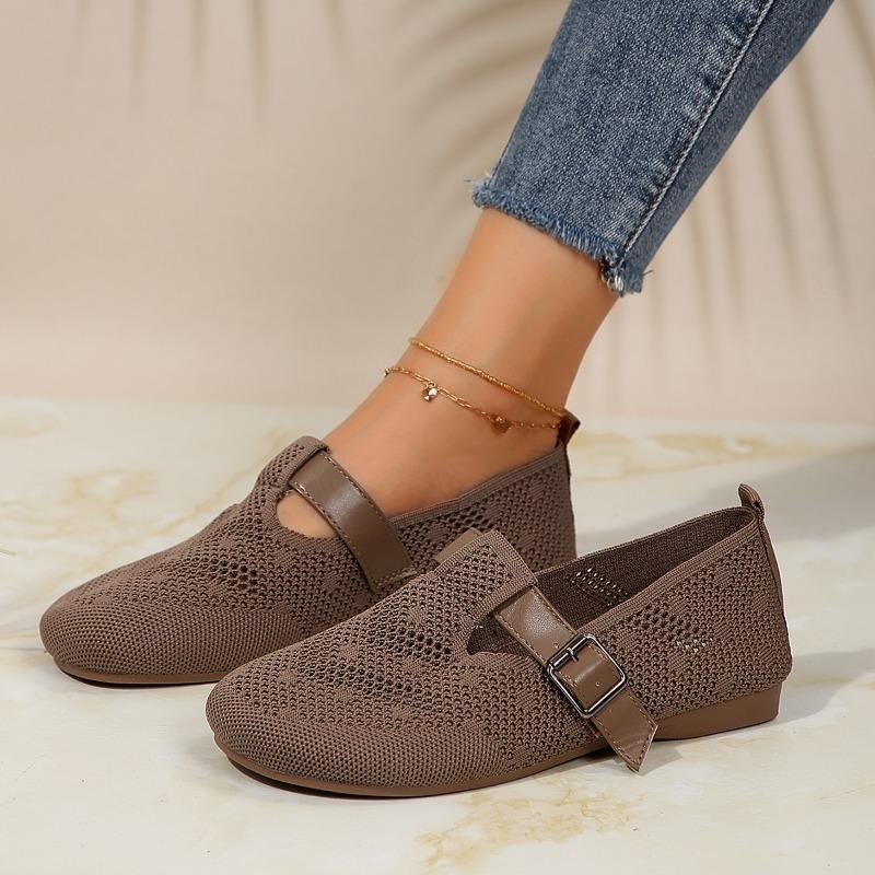 

2024 Весна и Осень Модные женские туфли Новые Круглые Носки Однотонные Низкие Каблуки Сетчатые Воздухопроницаемые Пряжки Женские Туфли На Плоской Подошве 36 чёрный