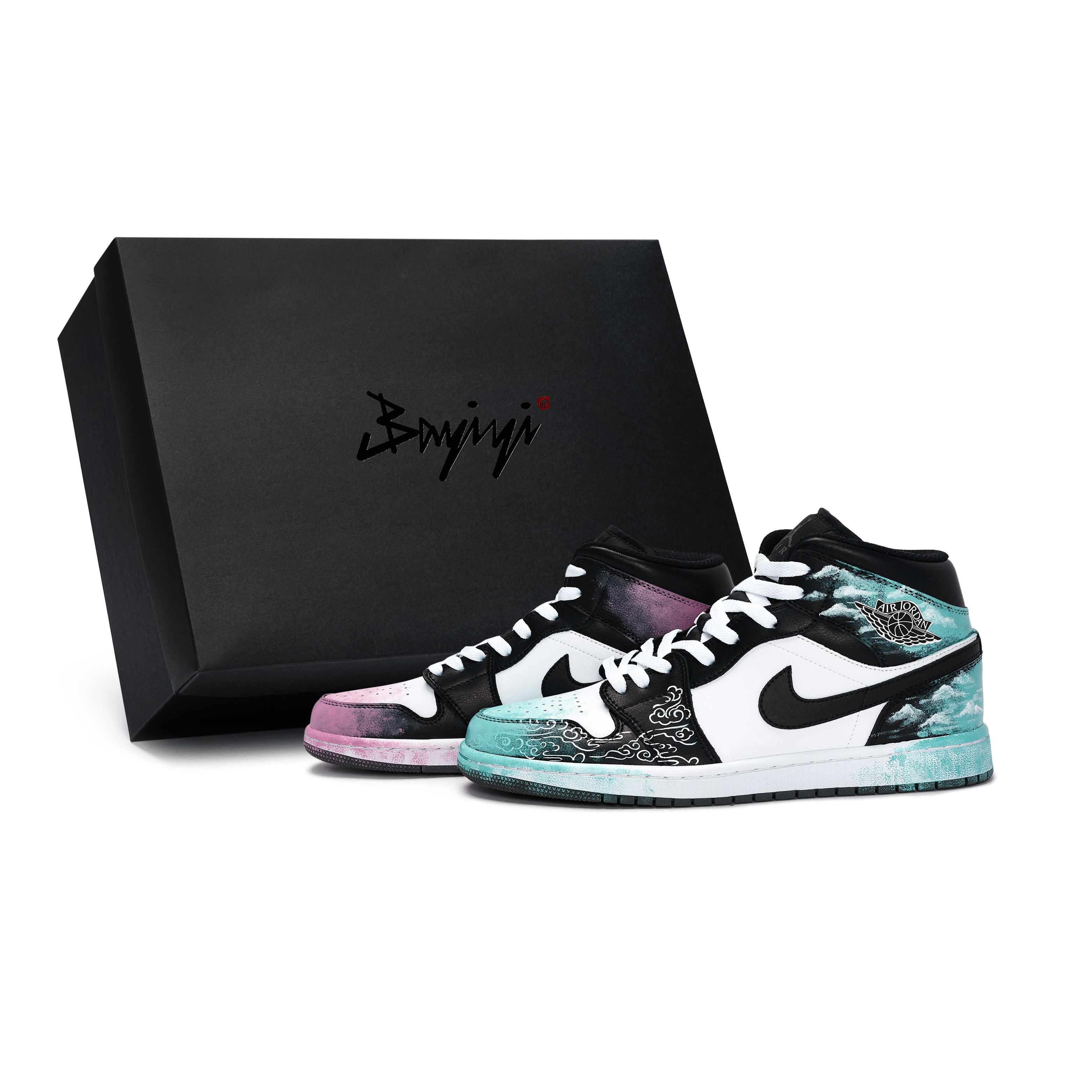 

Jordan Air Jordan 1 Vintage Basketball Shoes Unisex Mid top Black/White/Pink/Tiffany DQ8426-001(Team80-S-BOX) 36.5