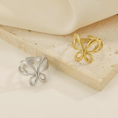 "Stainless Steel Butterfly Open Ring: European & American Light Luxury Style"