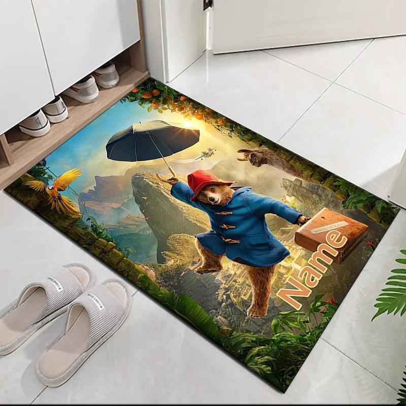 Custom Name Paddington Bear Printed Carpet, for Office Chair Living Room Bedroom Kitchen Room Decor Gifts.