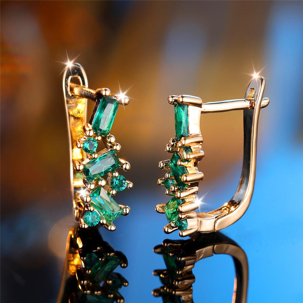Green Zircon Hoop Earring Luxury Crystal Stone Earrings For Women Vintage Fashion Gold Color Wedding Gift