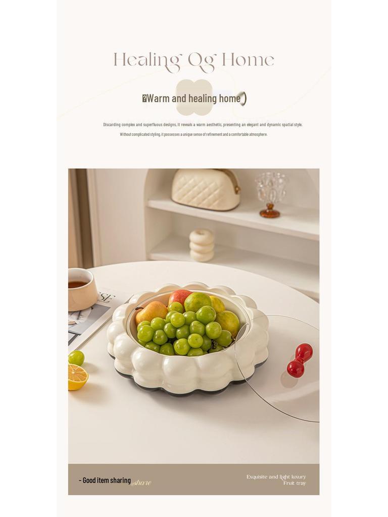 Cream Style European Coffee Table with Compartmented Dried Fruit & Snack Storage - Premium Light Luxury Feel