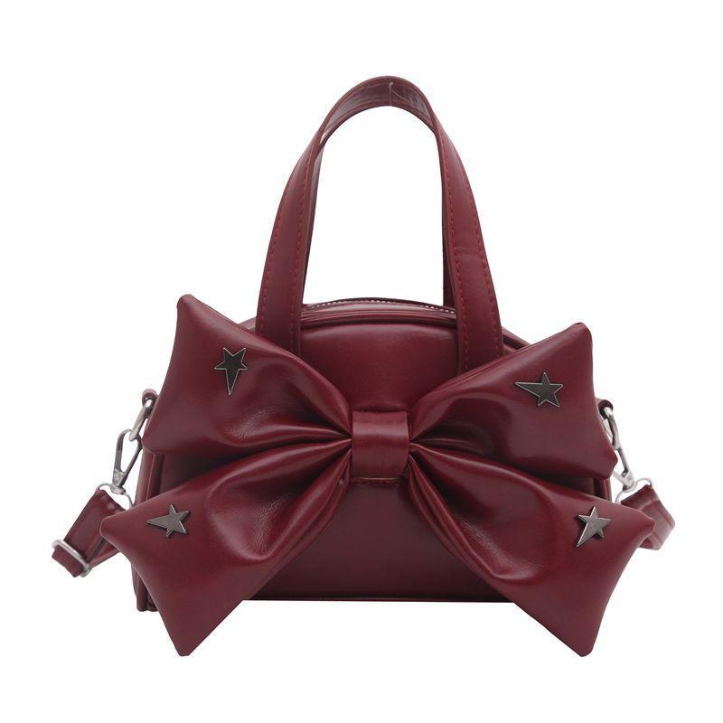 Metallic Stars Cute Bow PU Leather Large Capacity Handbag Shoulder Bag Crossbody Bags Phe Wallet Storage Bag Woman Bag Purse