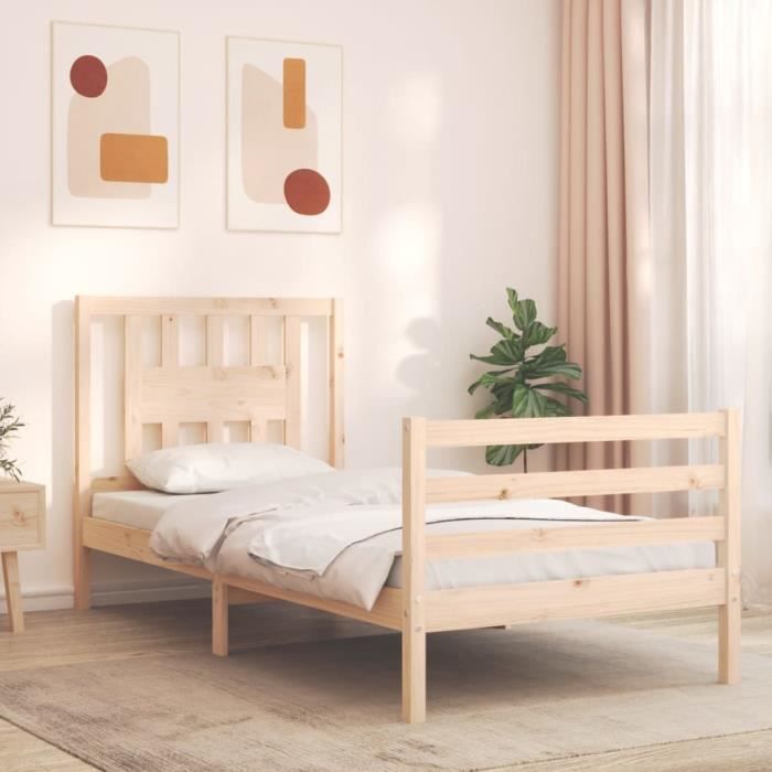 VidaXL Bed Frame with Headboard 90x200 Cm Solid Wood 3194556