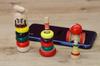 Miniature Japanese Traditional Wooden Toy Set of 3 Each of and Daruma (1 Wanage, Kendama, Drop)