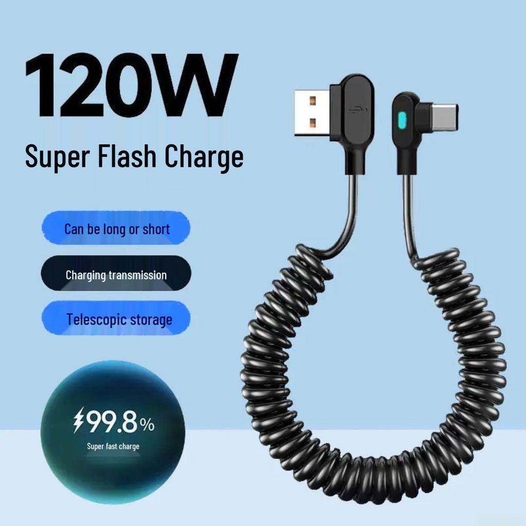 Spring Type-C 120W Fast Charging Cable for Apple, Huawei, Xiaomi 6A