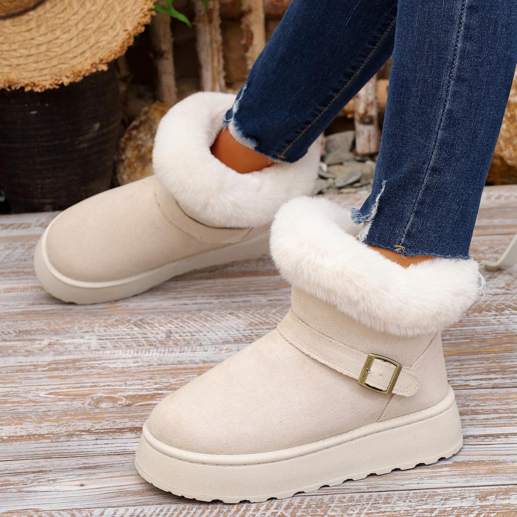 Winter Brown Women's Snow Boots With Fur Warm Suede Boots Plush Cotton Boots Women Thickened Flat Short Boot Ladies Botas Mujer