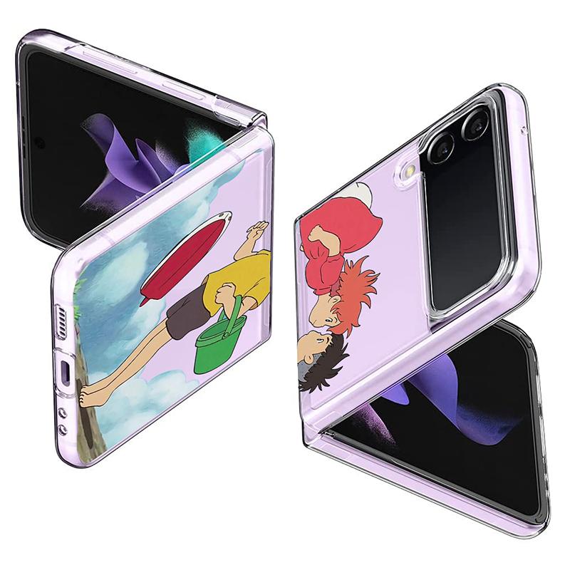Tvrdý Průhledný Kryt pro Samsung Galaxy Z Flip3 5G Pouzdra Zadní Kryt Z Flip 3 Průhledný Kryt Japonsko Roztomilý Kreslený Anime Ponyo Nárazník