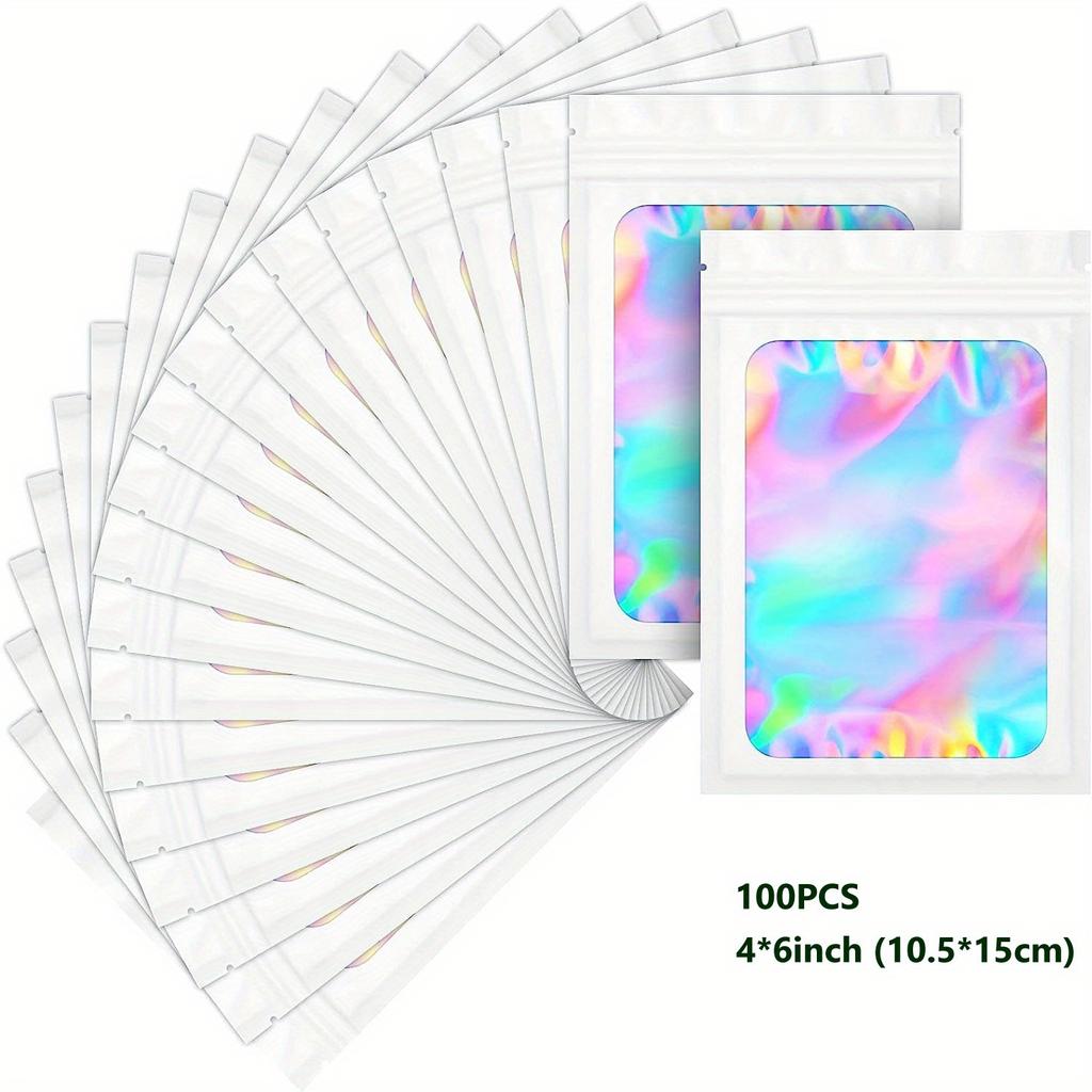 Holographic Mylar Storage Bags - Airtight, Smell Proof, 3D Rainbow Sealable Pouches with Strong Lock Zipper,Thick & Sturdy Edge