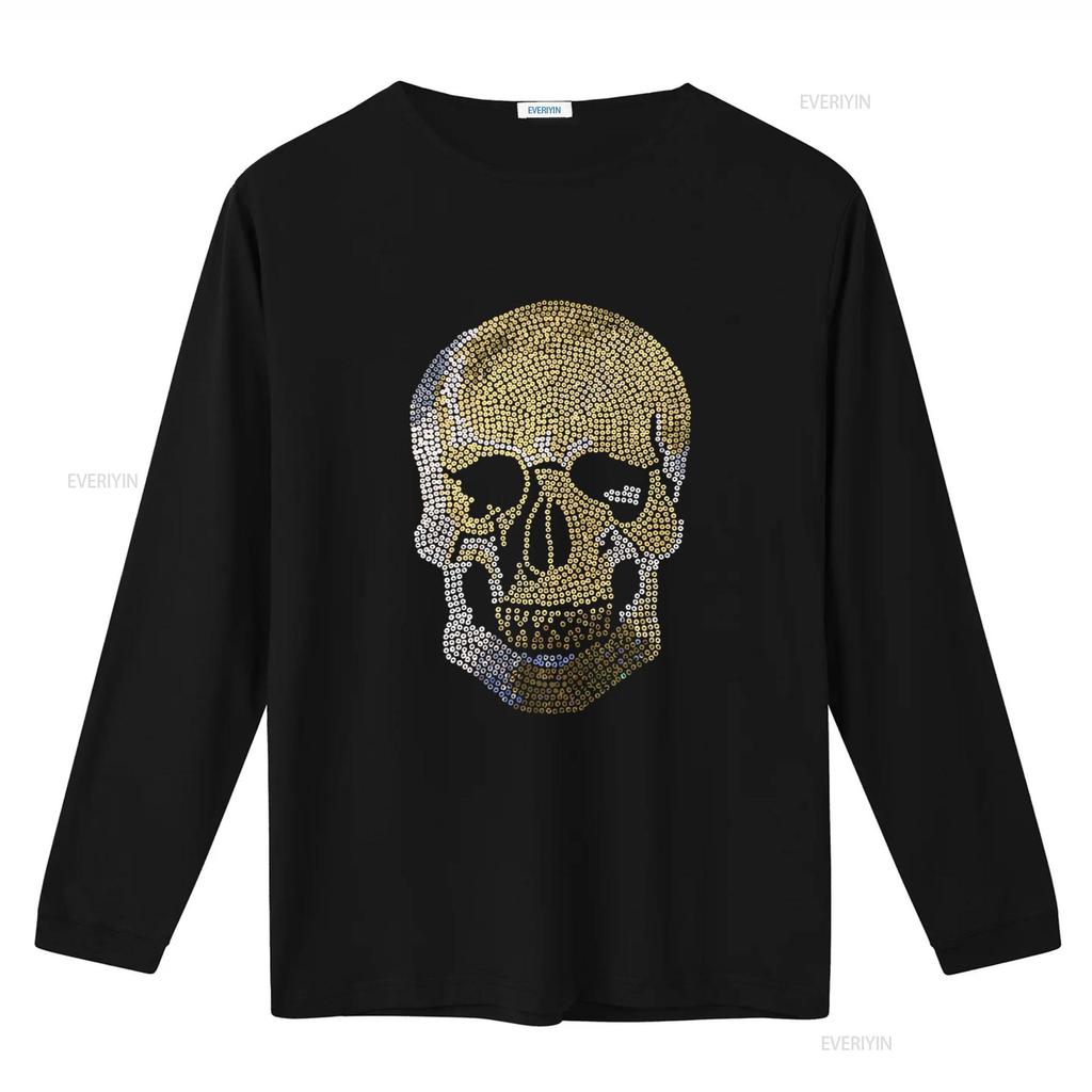Mens Sugar Skull Bling Rhinestone Sparkle Sequin Sequined T Shirt Biker  Vintage Washed Soft Graphic Designer Clothes Stylish