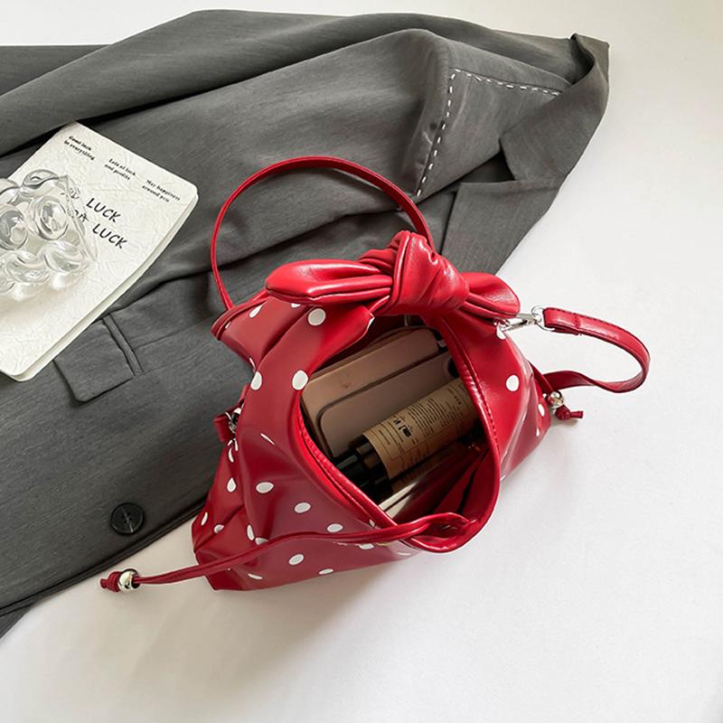 Yogodlns Women's Versatile Bag Retro Leather Shoulder Bag Bow Tie Crossbody Bag Polka Dot Small Hobo Handbag For Everyday Use