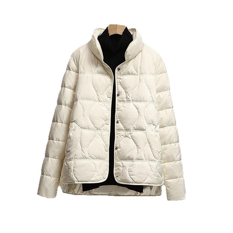 Womens Lightweight Short Down Jacket Stand Collar Slim Fit White Duck Winter Coat
