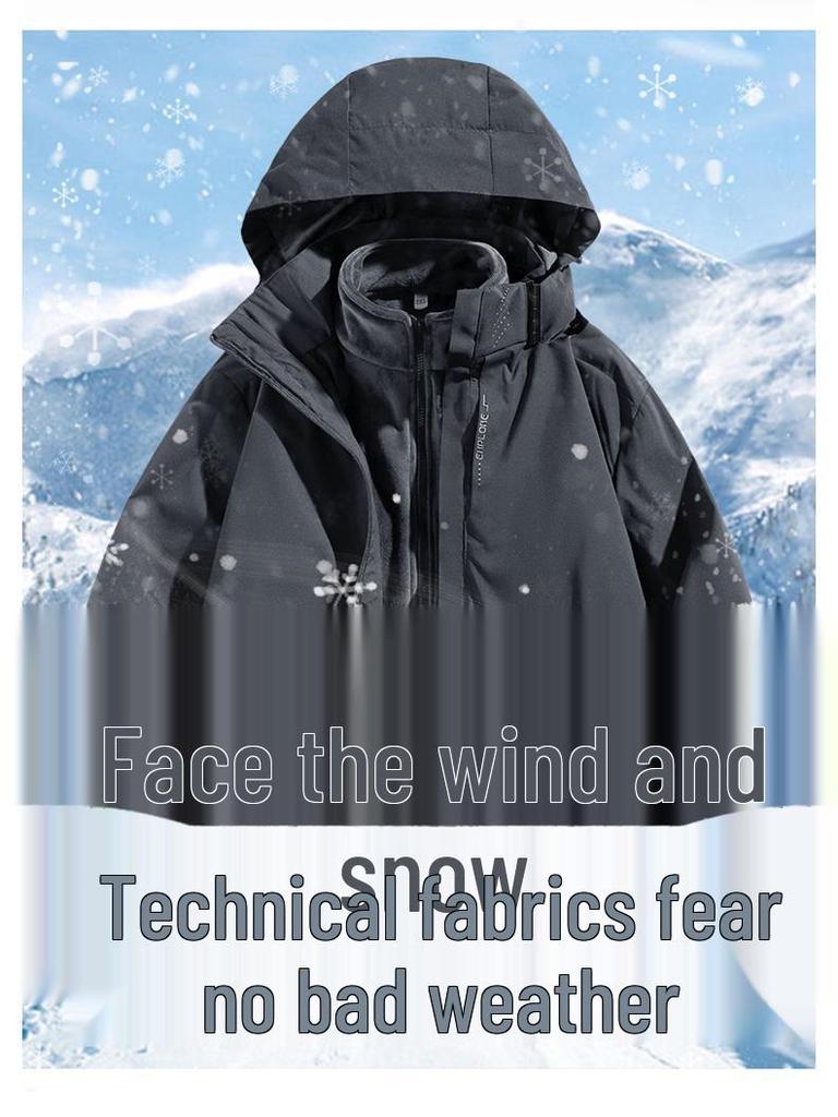 Men's Autumn/Winter Outdoor Windproof 3-in-1 Jacket with Detachable Fleece Lining - Couple Style