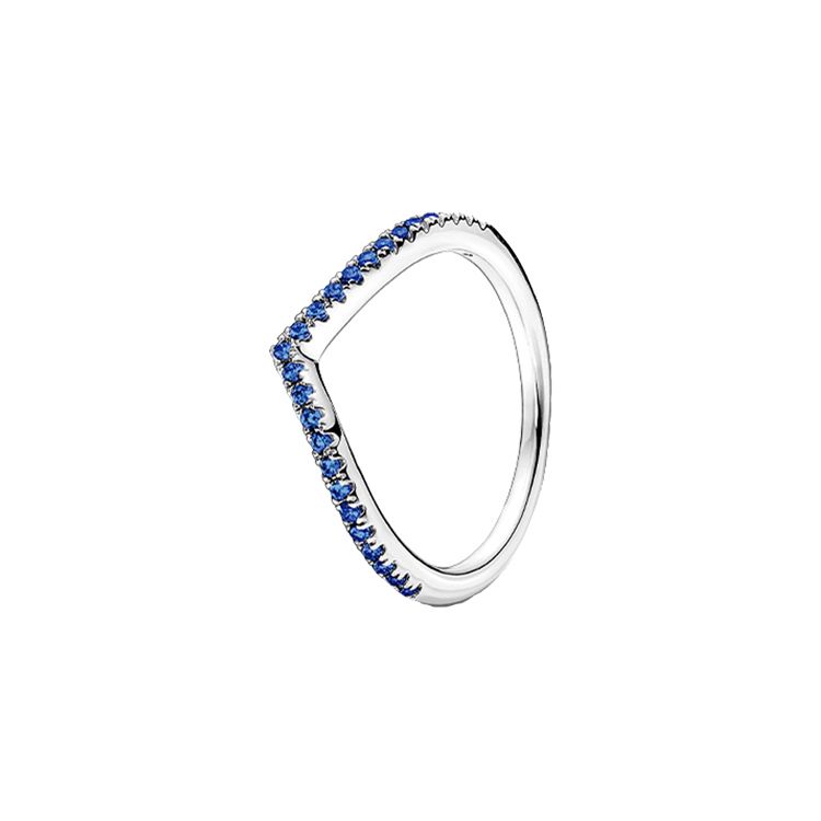 Pandora Shining Blue Wishbone 925 Silver Ring Women ring 196316C02 Mirror Jewelry Box,58