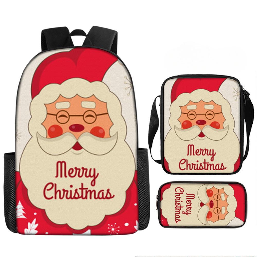 Christmas Backpack, 3D Digital Printed Backpack, Shoulder Bag, Pencil Case, Three-Piece Set