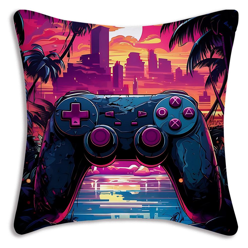 Hot Colorful Game Gamepad Pillow Covers Cartoon Sofa Decorative Home Double-Sided Printing Short Plush Cute Cushion Cover