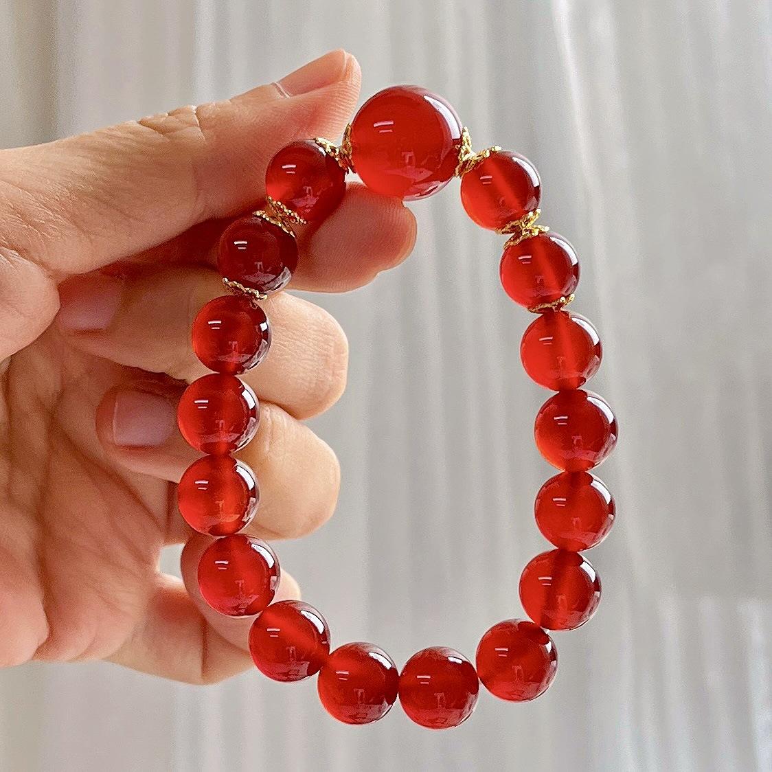 10Mm Pigeon Blood Red Ice Transparent High Quality Natural Chalcedony Bracelet Bracelet