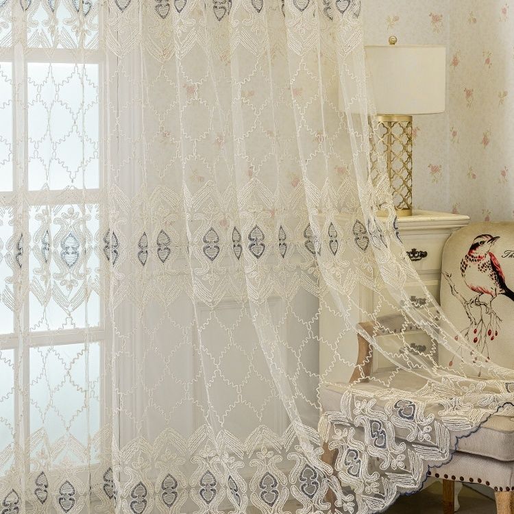 Screen Curtain European Embroidery Embroidery Window Screen Curtain Light Transmission Partition Living Room Bedroom Bay Window Balcony