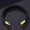 New Men Black Leather Bracelet Man Stainlees Steel Buckle Cuff Bracelets Bangles Male Jewelry Gifts