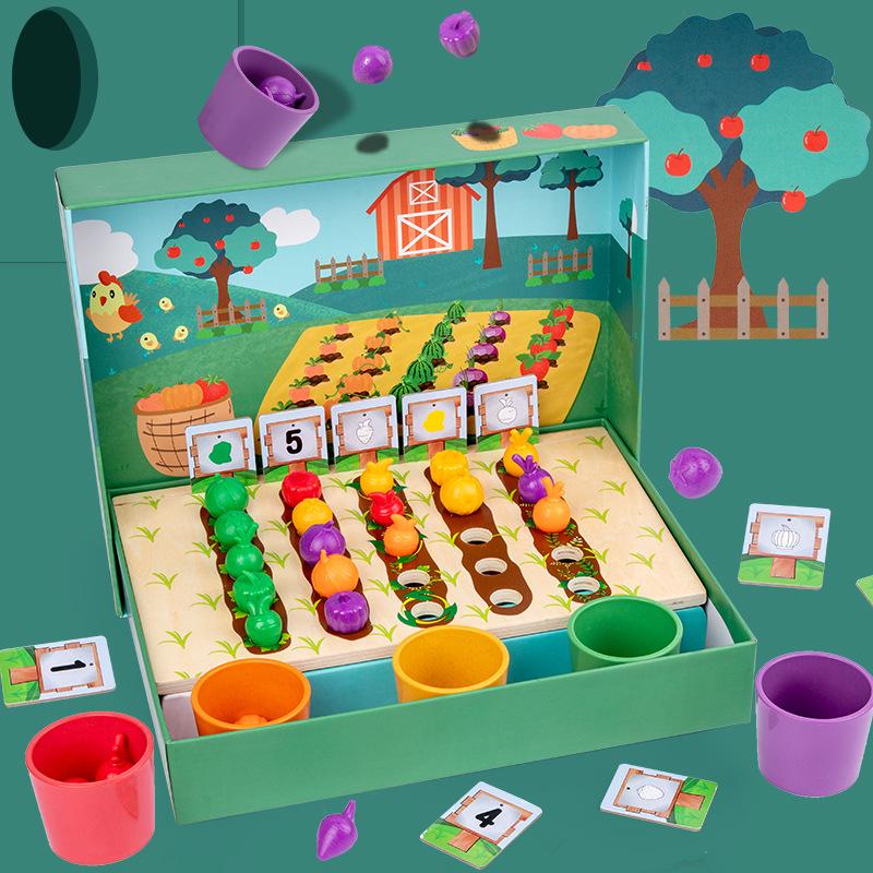 

Wooden Farm Veggie Sorting & Counting Game for Toddlers