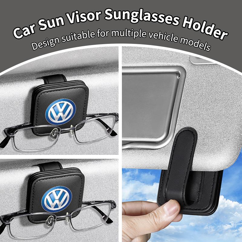 Car Black Sunshade Square Leather Sunglasses Holder For VW Scirocco Jetta Beetle Golf Passat Touran Polo Tiguan Sharan QO9