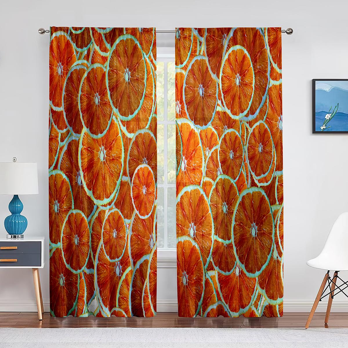 

Лимонно-оранжевые фрукты, круглые цитрусовые дизайнерские тюлевые шторы для гостиной, спальни, прозрачная шифоновая прозрачная оконная занавеска из вуали 1 PCS W100XH250cm&Grommet Top