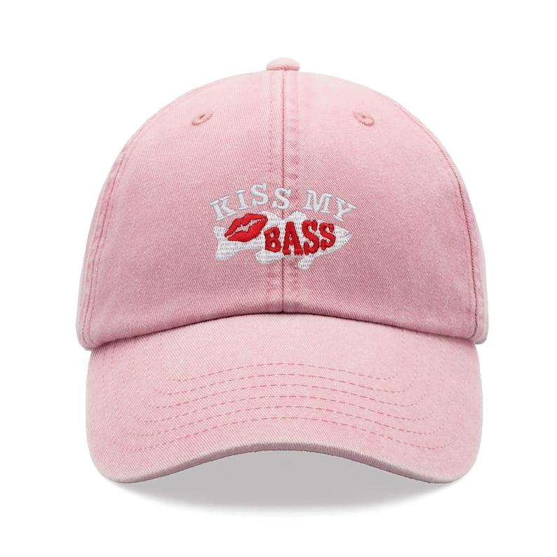 1pc "Kiss My Bass"leisure Unisex Baseball Cap,outdoor Windproof Vintage Washed Dad Skull Hat Suitable for Fishing,holiday,tralve