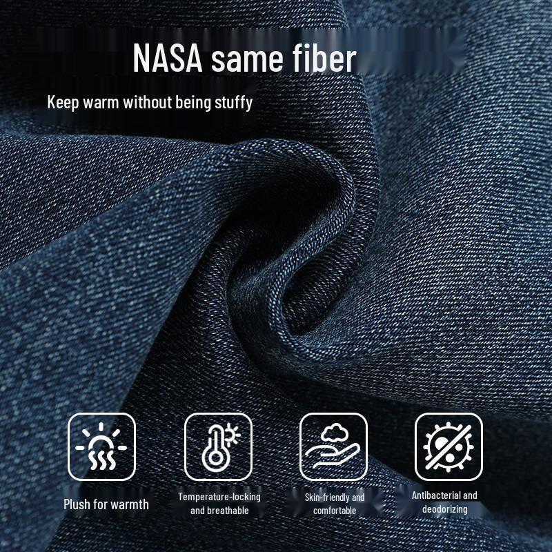 Jingzao Herren Hochelastische Jeans mit Fleecefutter