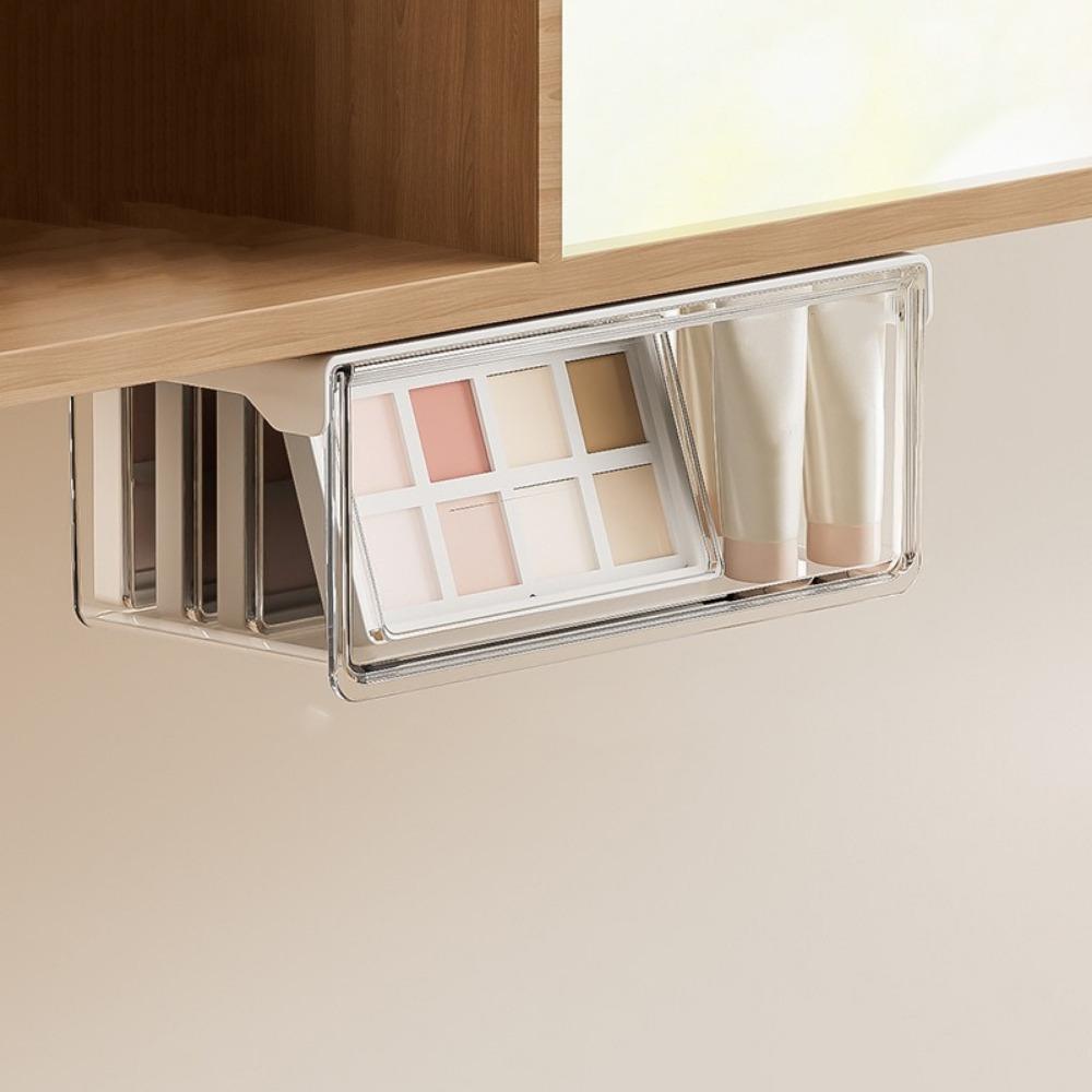 Transparent Under Desk Drawer Organizer Plastic Makeup Storage Container Qtip Holder Office