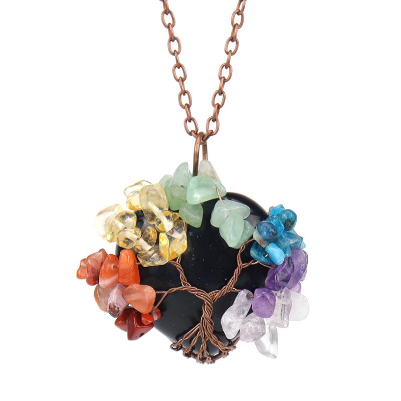 TikTok Live Retro Handmade Wire-Wrapped Crystal Tree of Life Heart Pendant Necklace N513