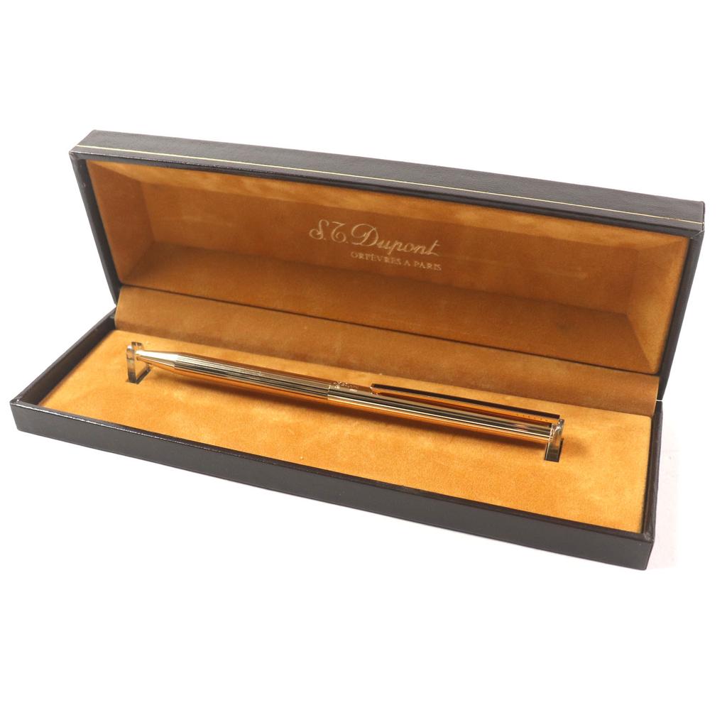Great Dupont Ballpoint pen PG stripe with engraved logo and twist fastening gold mens Used