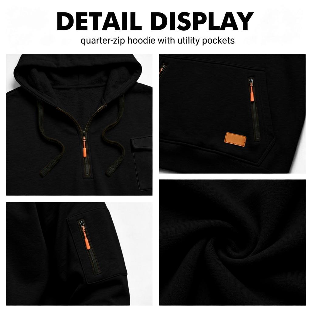 Sudadera con capucha y cremallera de manga larga informal para hombre con múltiples bolsillos