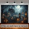 2D plane horror castle scene background fabric Gothic pointed-topped castle full moon.PMJ