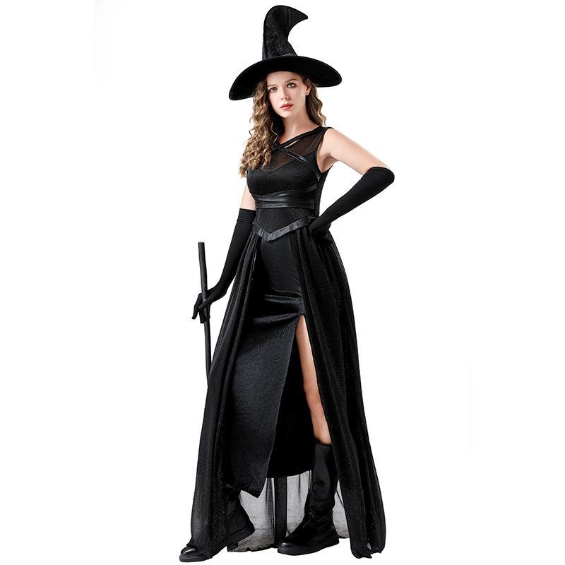 Halloween Dark Witch Long Dress Vampire Reaper Magician Black Sexy Dress Set
