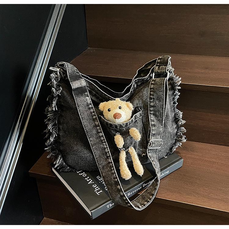 Large Casual Denim Tote: Versatile Canvas Shoulder Bag for Students & Commuters