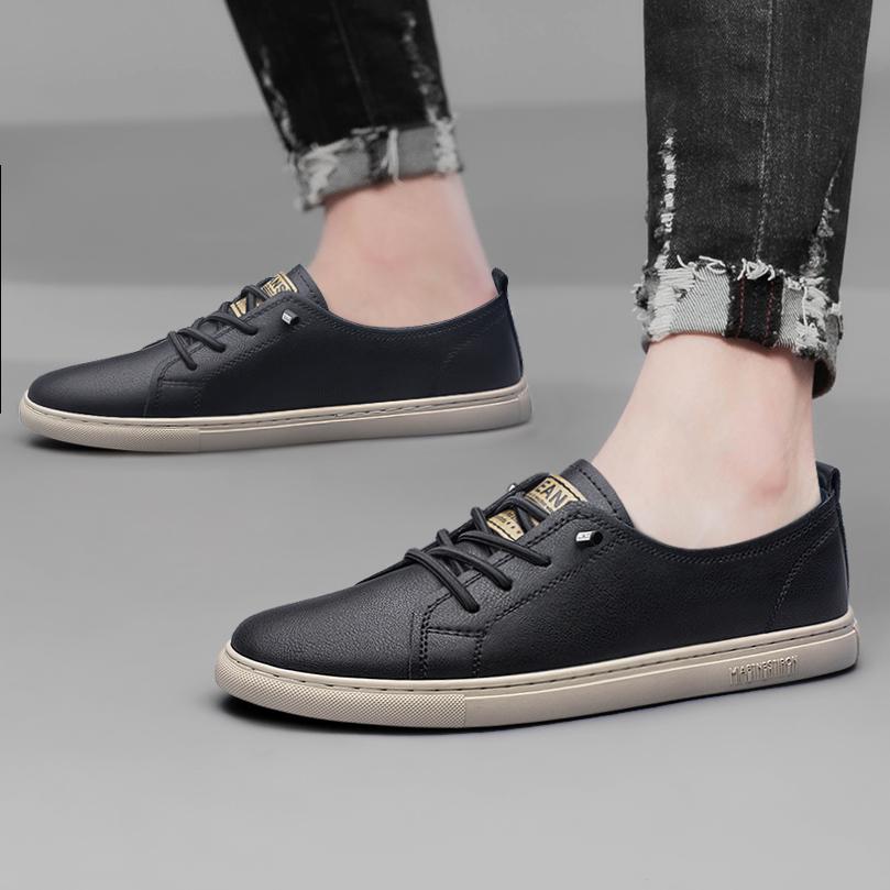 Fashion Autumn Casual Leather Board Shoes British Style Genuine Leather Thick-soled Walking Shoes Outdoor Antiskid Versatile Oxford Shoe