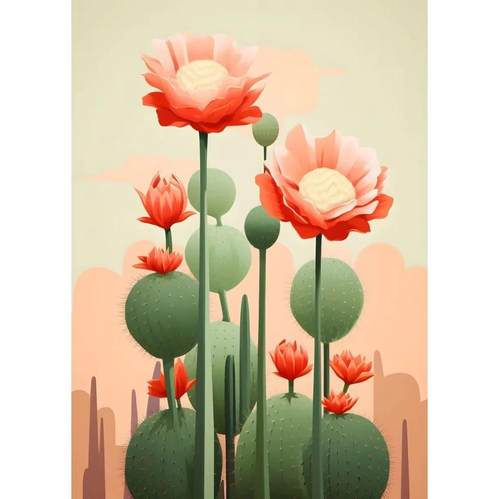 Vintage Mexican Cactus Poster Floral Moon Aesthetic Canvas Painting Prints Colourful Wall Art Picture Room Home Decor