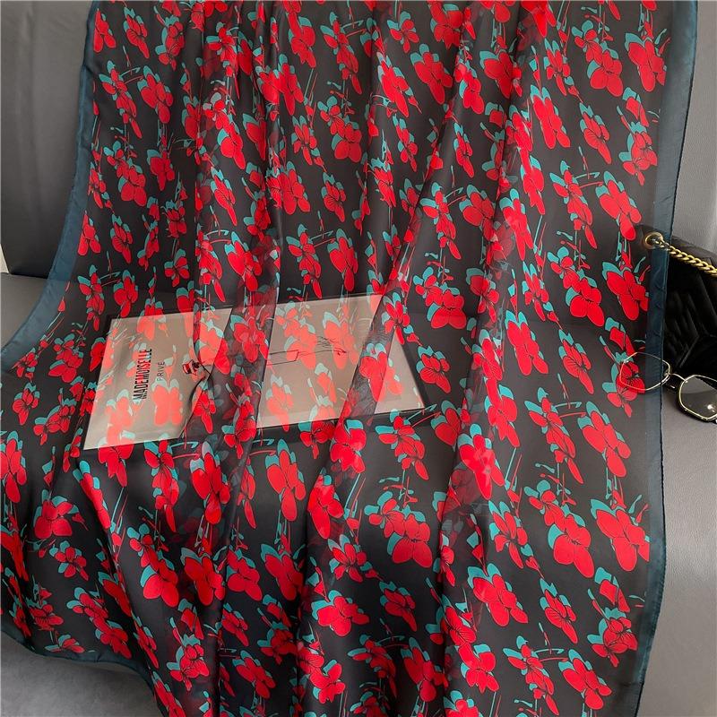 Sunscreen Light Luxury Temperament Flower Simulation Silk Pattern Scarf Silk Scarf Commuting Large Shawl Soft Yarn Scarf Women Large Size