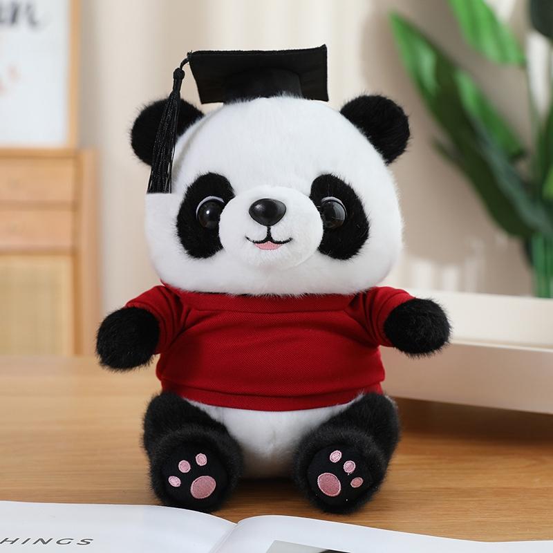 25cm Dr. Panda Plush Toy Dressing Panda Doll Panda Wearing Doctor's Hat Bear Doll Graduation Commemorative Gift For Students