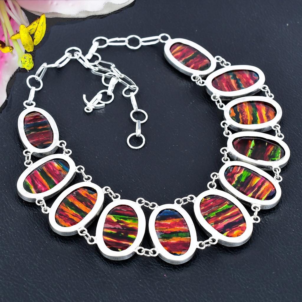 Mexican Dico Glass Gemstone 925 Sterling Silver Jewelry Necklace 18" KG-1857