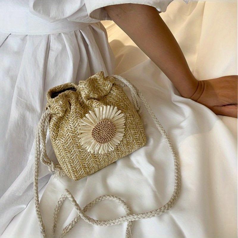 

Одна элегантная и портативная сумка-ведро на кулиске для женщин - универсальная сумка через плечо, выполненная в однотонном цвете с цветочной вышивкой. 1pc коричневый