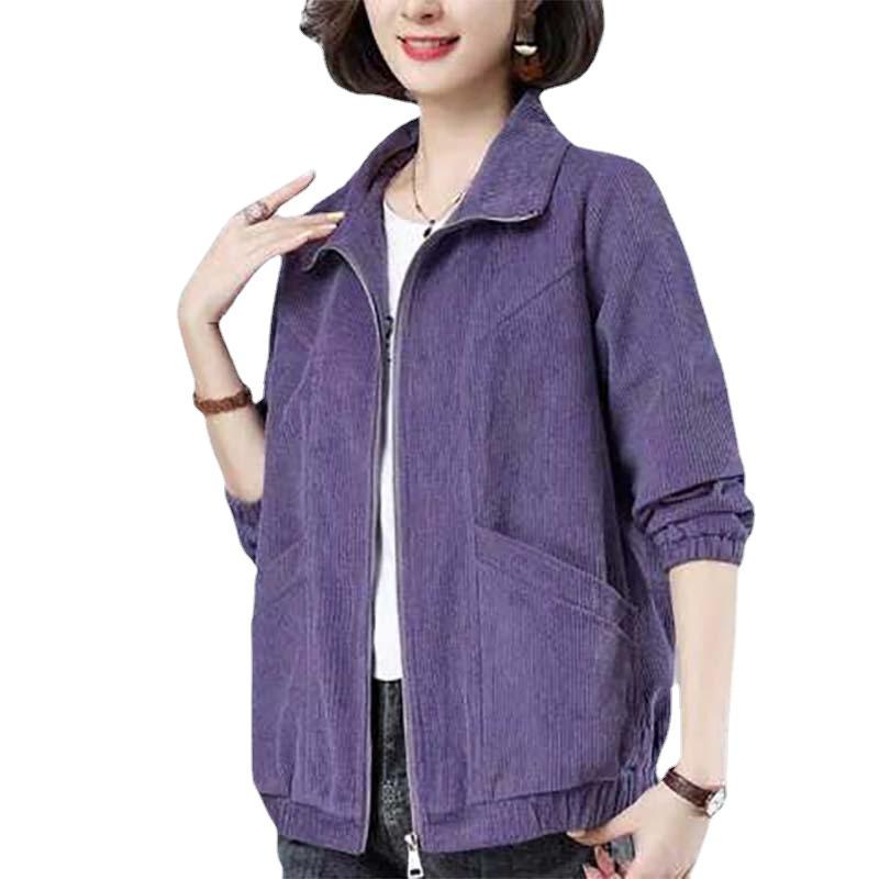 Frühling Herbst Dünne Freizeitjacke Damen Cordjacke Kurz Klein Oberteil Locker Lässig Übergröße Jacke für Mütter
