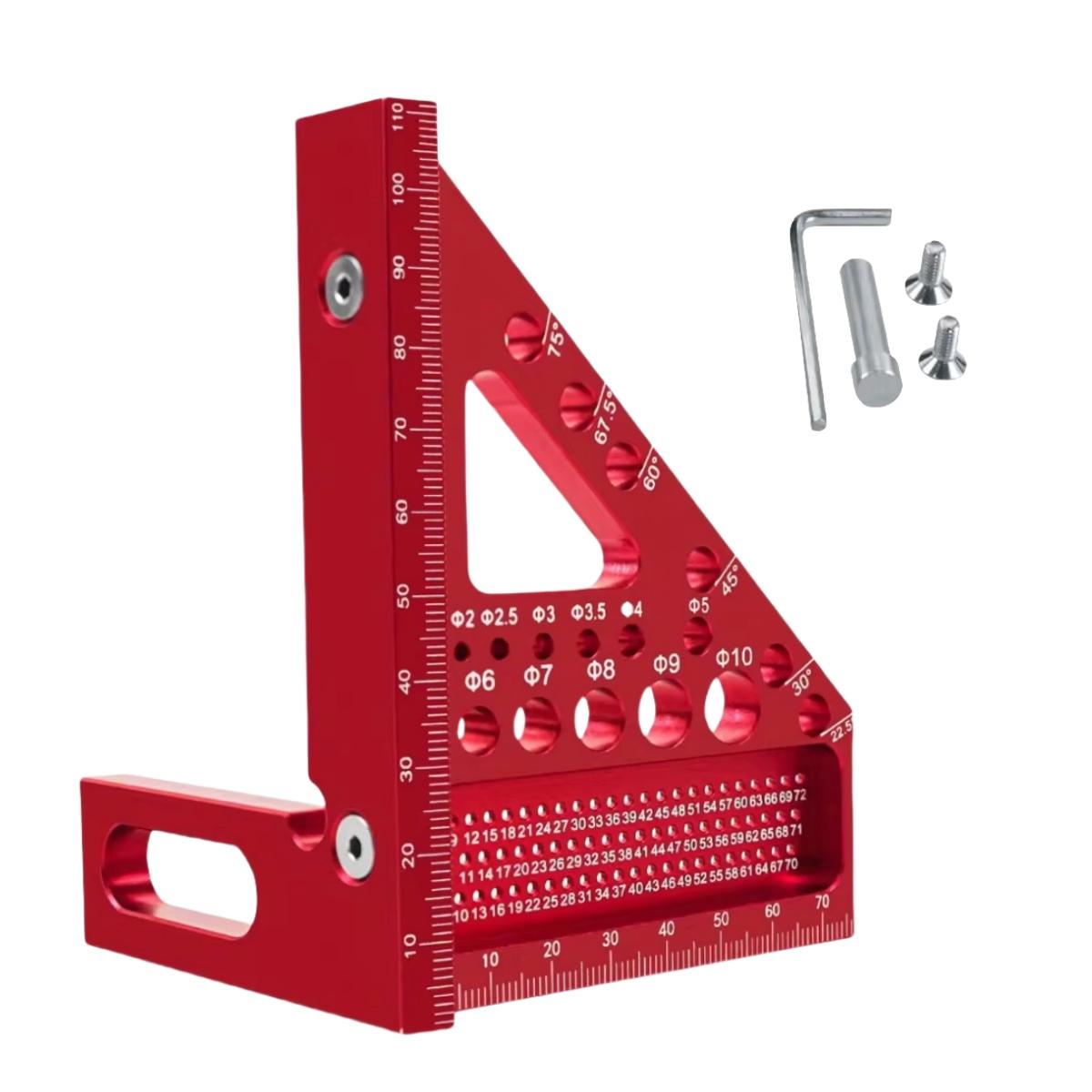 Woodworking Square Protractor Aluminum Alloy Miter Triangular Ruler Woodworking Square and Dowel Pins Angler Scriber Measurement Set A Red