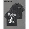 Vintage prané tričko Modelo Cerveza Cowboy s potiskem UFO, oversized, bavlna, westernová mimozemská grunge estetika, tričko pro fanoušky piva