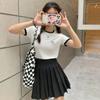WTEMPO Branded Summer Women's Fashion Trend Clashing Trim Embroidered Short Sleeve T-shirt with Design Niche Round Neck Elasticated Tops