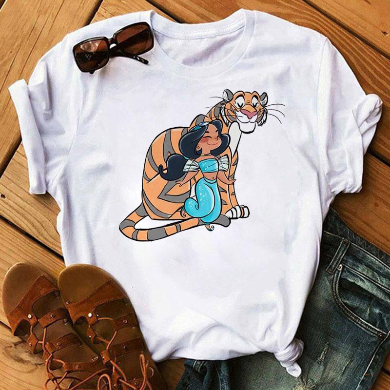 Disney Cartoon Princess Printed Women T-shirt Kawaii Graphic Printed T Shirt Summer Casual Short Sleeve Female Tops Tshirt Tees